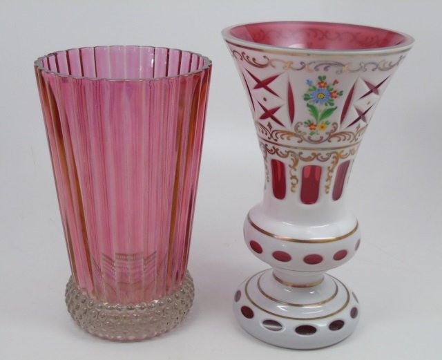 Lot 2 Vases Cased Bohemian Glass & Cranberry Glass (1 of 5)
