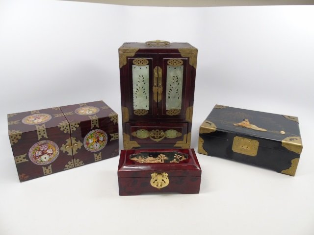 Lot of 4 Vintage Chinese Lacquer Jewelry Boxes (1 of 9)