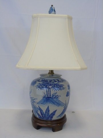 Chinese Painted Blue & Gray Porcelain Lamp Finial (1 of 3)