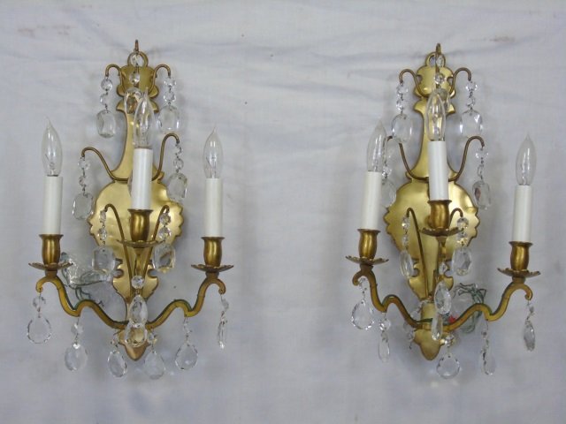 Pair of Brass & Faceted Crystal Sconces (1 of 2)