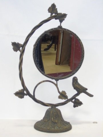 Vintage Bronze Vanity Mirror w/ Bird & Leaves (1 of 3)