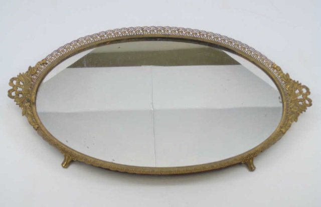 Antique French Gilt Ormolu Oval Mirror Vanity Tray (1 of 3)