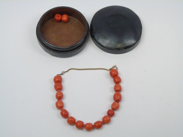 Antique Beaded Coral & Gold Filled Bracelet (1 of 3)