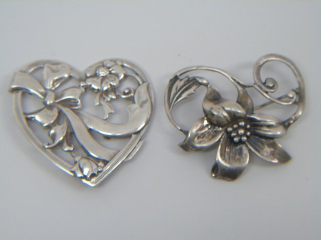 Large Sterling Silver Brooch Pins - Heart & Flower (1 of 7)