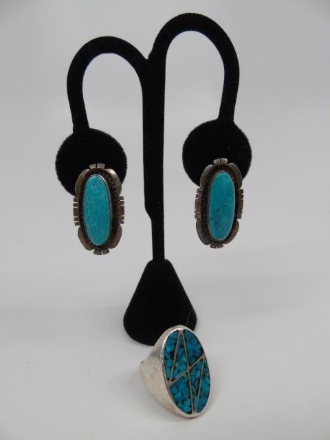 Sterling Silver & Turquoise Ring & Earrings (1 of 8)