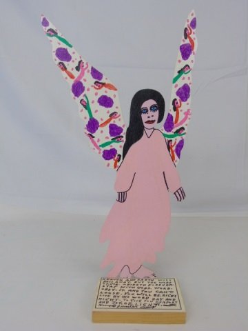 Howard Finster Wood Cut-Out Standing Winged Angel (1 of 5)