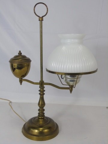 Antique Colonial / Early American Milk Glass Lamp: Antique Colonial / Early American Milk Glass Lamp. Measures 21 inches in height. From a Jeffrey Bilhuber decorated home in Bedford, NY.