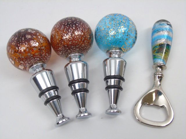 Lot of 4 Murano Blown Glass Bar Items 3 Stoppers (1 of 4)