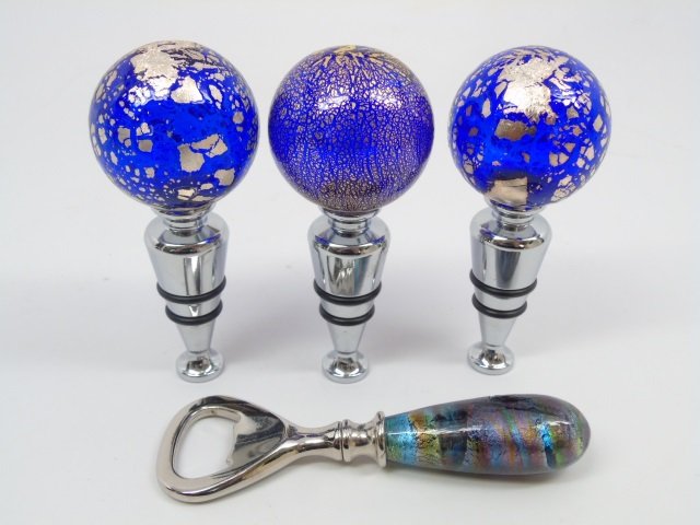 Lot of 4 Murano Blown Glass Bar Items 3 Stoppers (1 of 5)