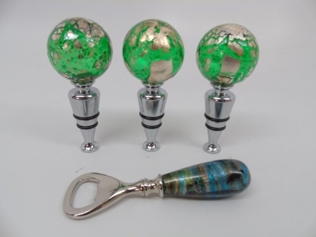Lot of 4 Murano Blown Glass Bar Items 3 Stoppers (1 of 5)