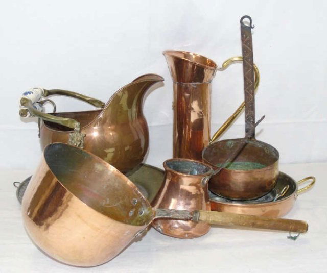 Lot of 8 Vintage Copper Items, Pots, Bowls Pitcher (1 of 10)