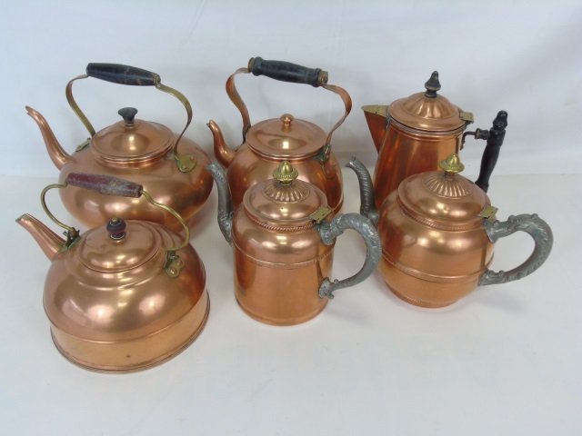 Collection of Six Antique Copper Tea Kettles (1 of 8)