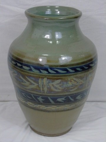 Large Handmade Artisan Hand Painted Stoneware Vase (1 of 5)