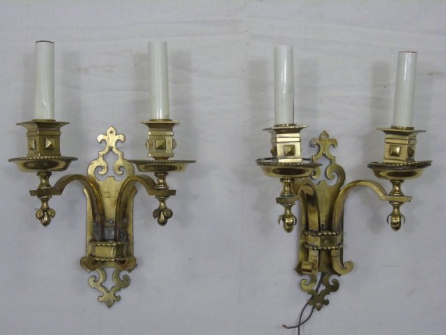 Pair of Vintage Antiqued Brass Sconces (1 of 3)