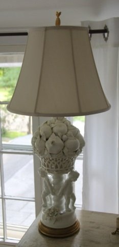 Blanc de Chine Fruit Porcelain & Cherub Lamp (1 of 7)