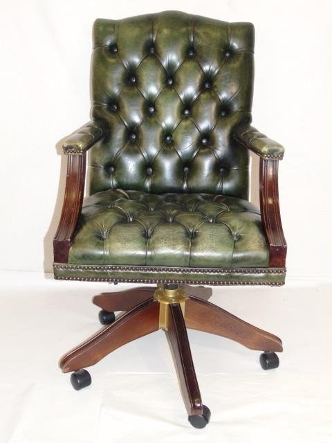 Green Leather Tufted Executive Desk Chair (1 of 3)