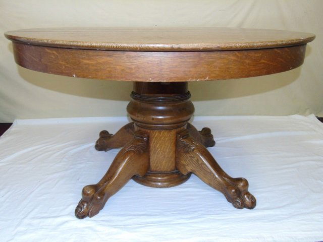 Antique American Claw Foot Oak Dining Table (1 of 5)