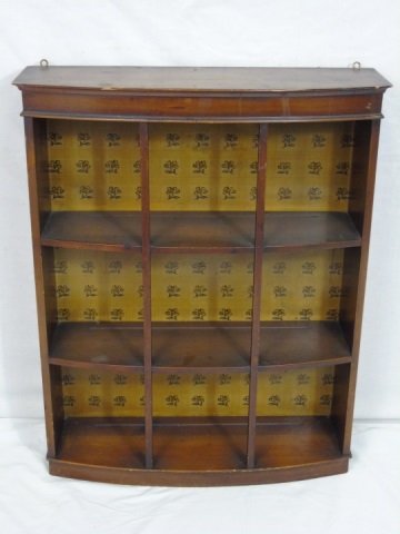 Antique Demi Lune Wall Display Cabinet: Antique Demi Lune Wall Display Cabinet. Mahogany tone wood. Measures 31 x 24 x 8 inches.