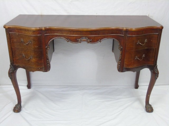 Antique Mahogany Ladies Claw Foot Desk: Antique Mahogany Ladies Claw Foot Desk. Having French Rococo design elements. Measures 30 x 45.5 x 20 inches.