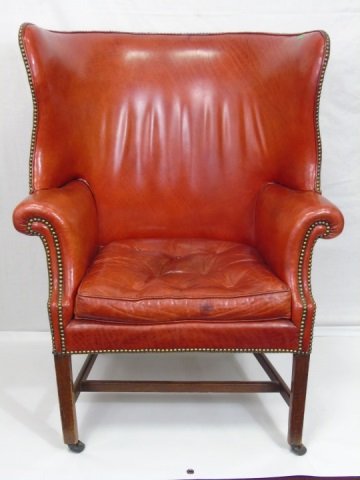 Red Leather Wing Chair w/ Nail Head Trim (1 of 4)