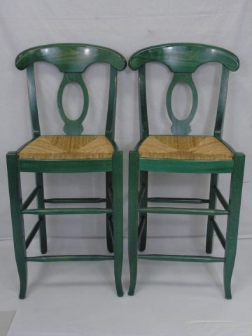2 Contemporary Counter Stools Green w/ Rush Seats (1 of 4)