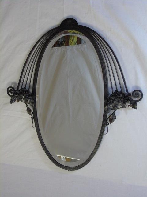 Black Wrought Iron Oval Mirror w/ Flowers & Leaves (1 of 3)