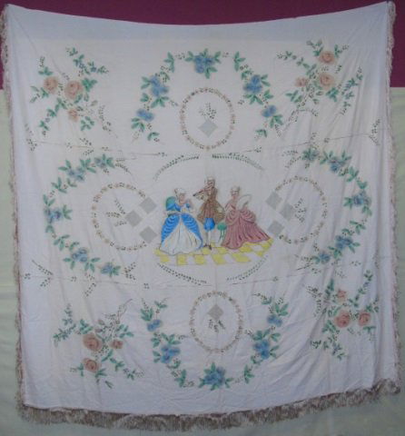 Large Antique Hand Painted Silk Tapestry Panel (1 of 4)