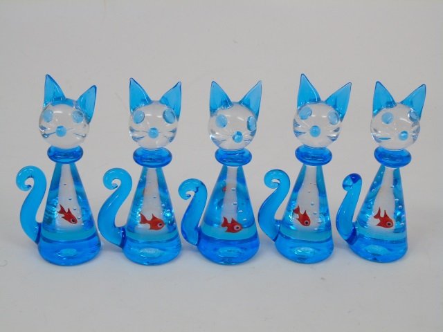 Lot of 5 Murano Glass Cats w/ Swallowed Fish (1 of 4)