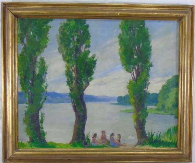 F. Hazeltine- Impressionist Painting of a Lake (1 of 4)