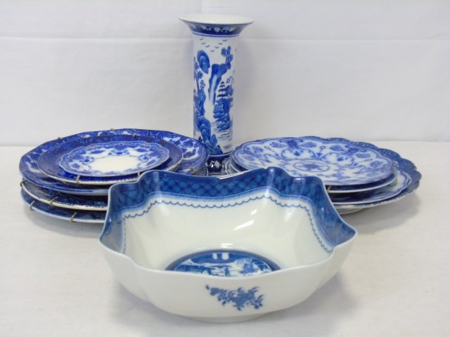 Lot of 11 Flow Blue China Plates Vase Bowl (1 of 9)