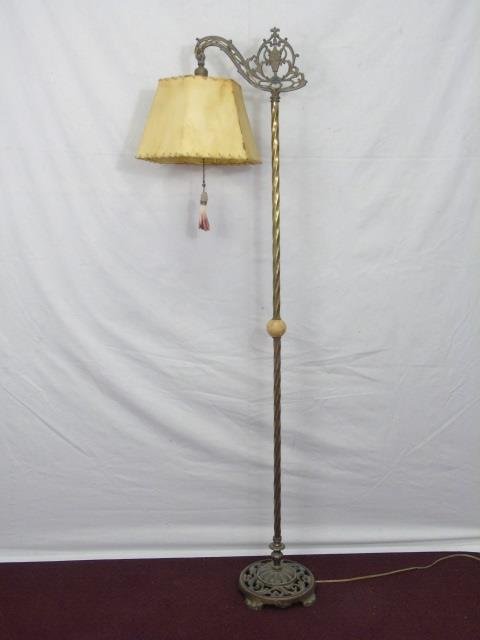 Vintage Brass Standing Floor Lamp Raw Hide Shade (1 of 6)