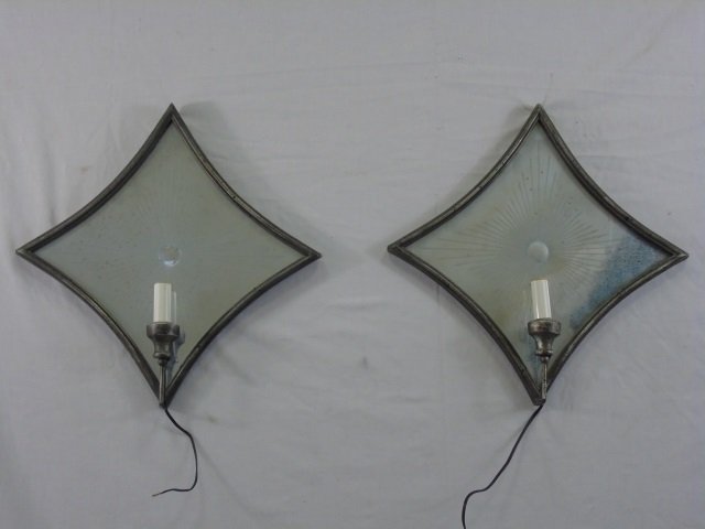 Pair Contemporary Metal Sconces w/ Antique Mirror (1 of 3)