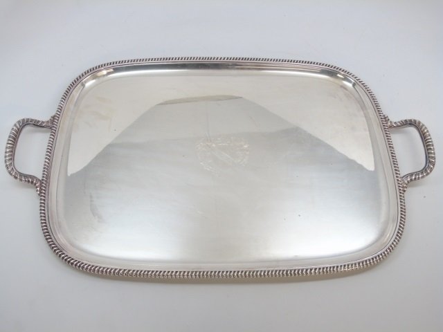 Large Antique Silver Plate Serving Tray w/ Handles (1 of 3)