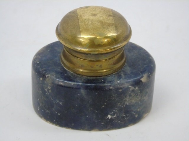 Antique 19th C English Carved Blue John Inkwell (1 of 2)