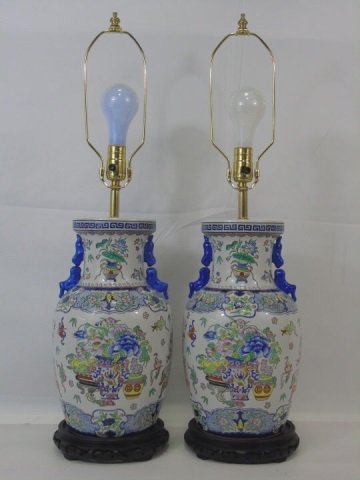 Pair Large Chinese Porcelain Vase Mount Lamps (1 of 5)