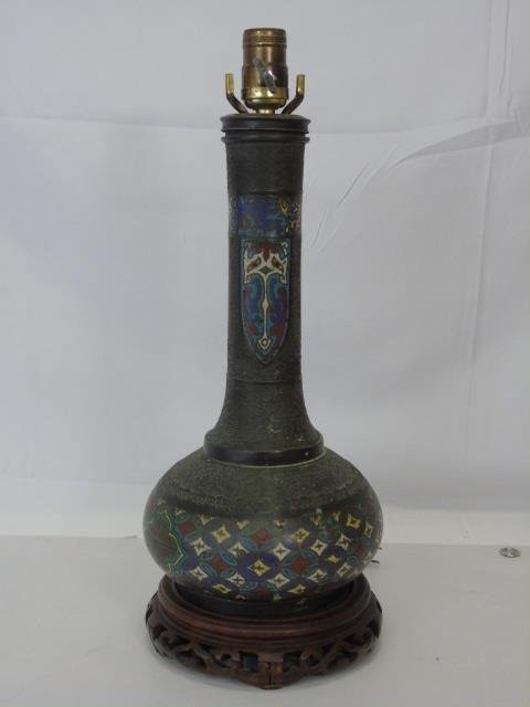 Antique Chinese Cloisonne Vase Mount Lamp (1 of 3)