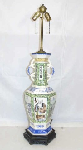 Large Chinese Hand Painted Porcelain Table Lamp (1 of 3)