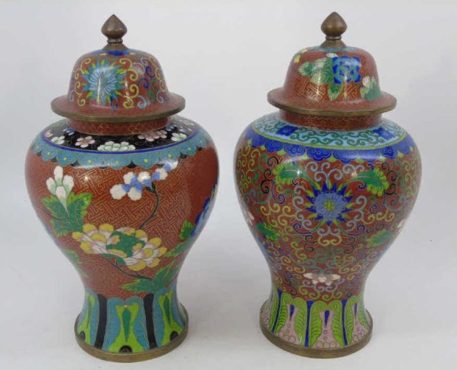 Pair Antique Cloisonne Chinese Ginger Jar Vases (1 of 5)