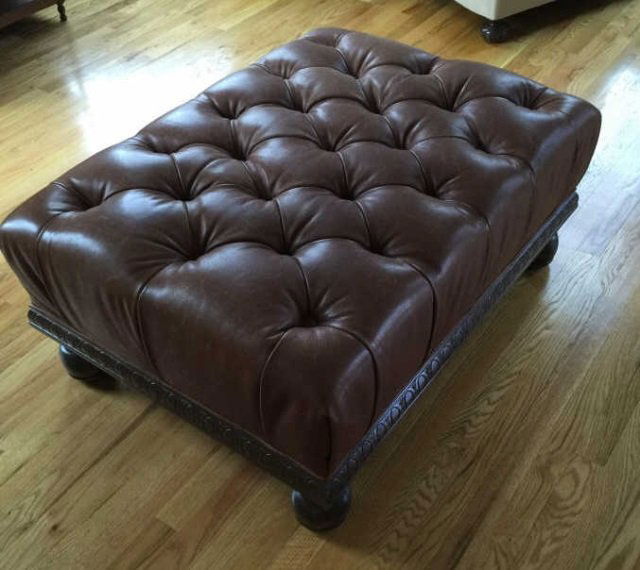 Contemporary Tufted Brown Leather Ottoman / Table (1 of 4)