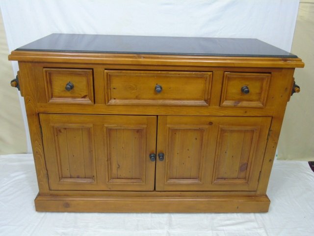 Contemporary Pine Kitchen Island Black Granite Top (1 of 5)