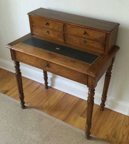 Diminutive Leather Embossed Hall Writing Desk (1 of 3)