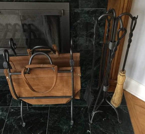 Iron & Leather Fireplace Tool Set & Log Rest (1 of 3)