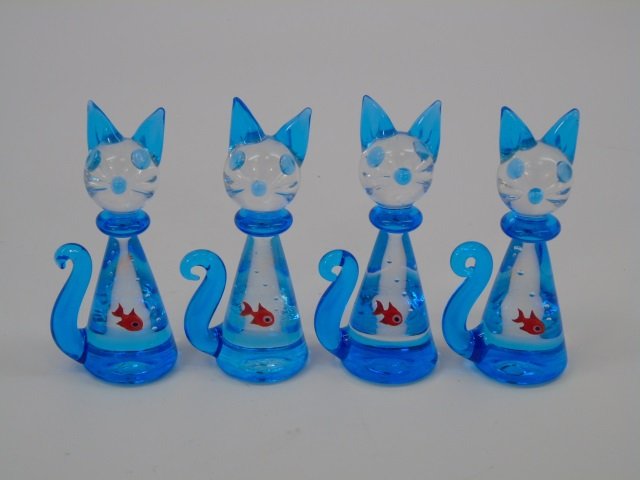 Lot of 4 Murano Glass Cats w/ Swallowed Fish (1 of 4)