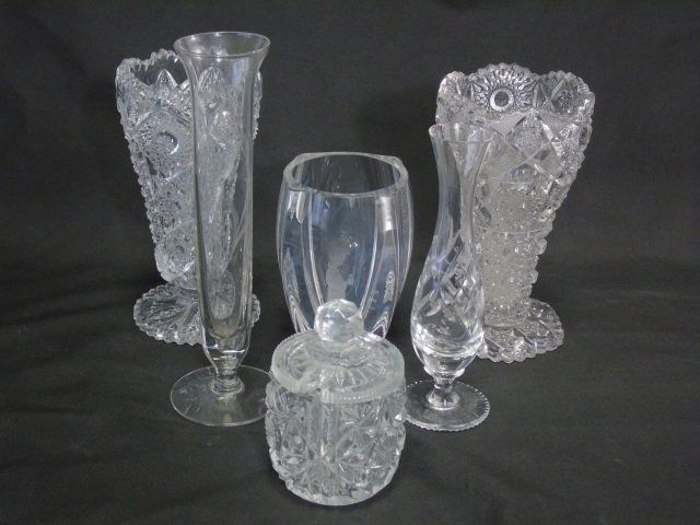 Lot of 6 Crystal Items Bud Vases Sugar Bowl (1 of 8)