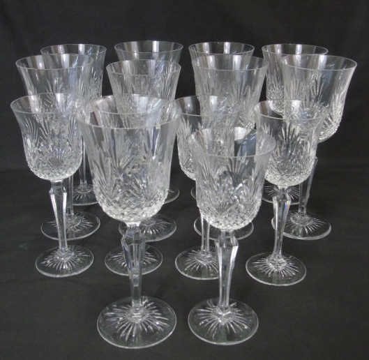 Lot of 14 Wedgwood Lead Crystal Stemware Majesty: Lot of fourteen Wedgwood lead crystal stemware. Pattern is Majesty. (# 8020) Nine goblets, 3 1/2" diameter x 8 3/4" H. Five wine glasses, 3" diameter x 8" H