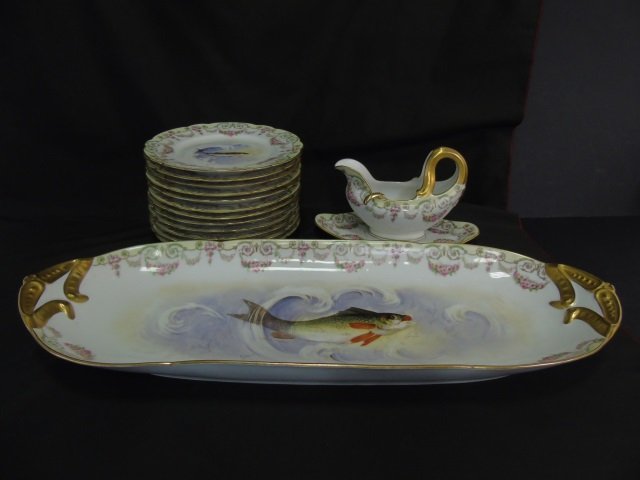 Antique Limoges Hand Painted Fish Service Signed (1 of 7)