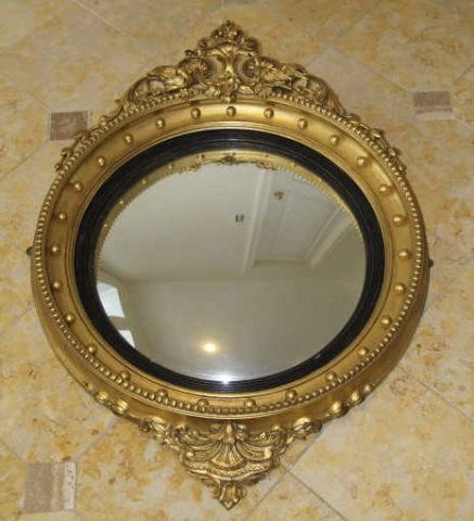 Antique 19th C English Gilded Convex Mirror (1 of 5)