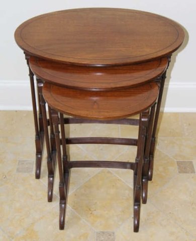 Antique English Set of 3 Nesting Tables w Banding (1 of 6)