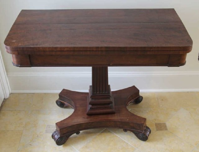 Antique 19th C Empire Game Table w Scrolled Feet (1 of 10)