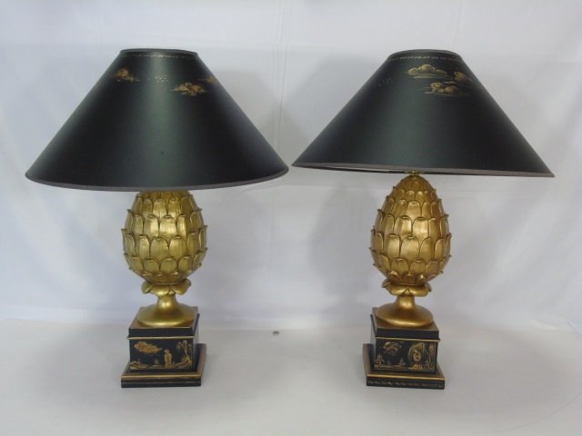 Pair of Chinoiserie Pineapple Lamps (1 of 7)